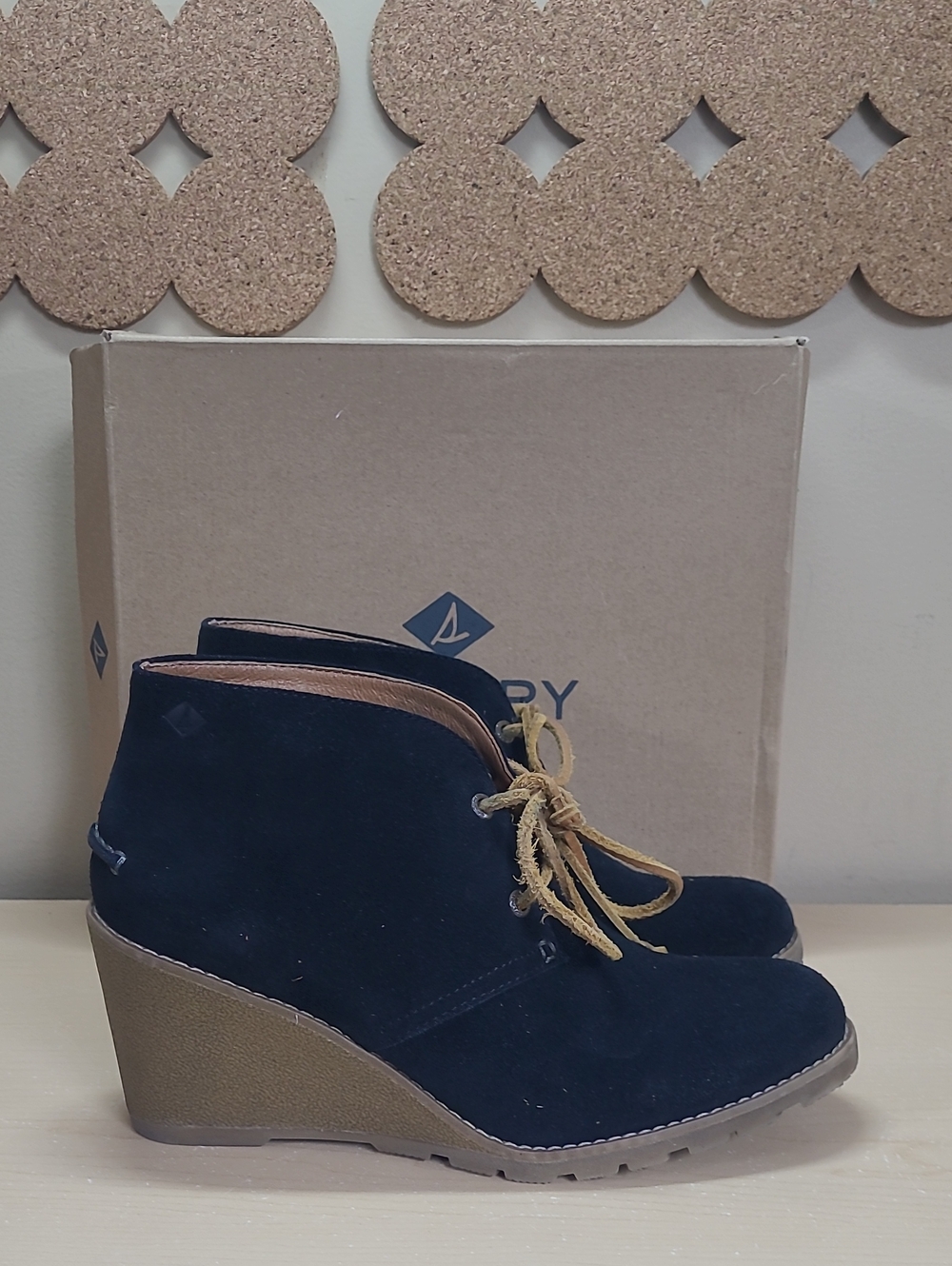 Sperry Stella Prow Black Suede Wedge Ankle Bootie Size 8.5 Like New